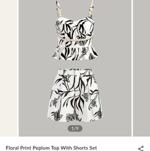 Commense Floral Print Peplum Top With Shorts Set NWT Sz L